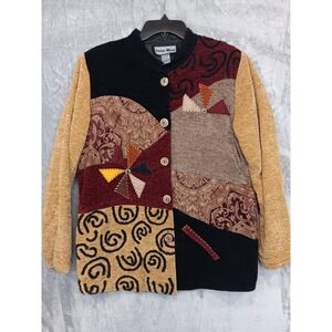 Indigo Moon Sz S Womens Tweed Patchwork Button Front Bohemian Grandmacore Jackie